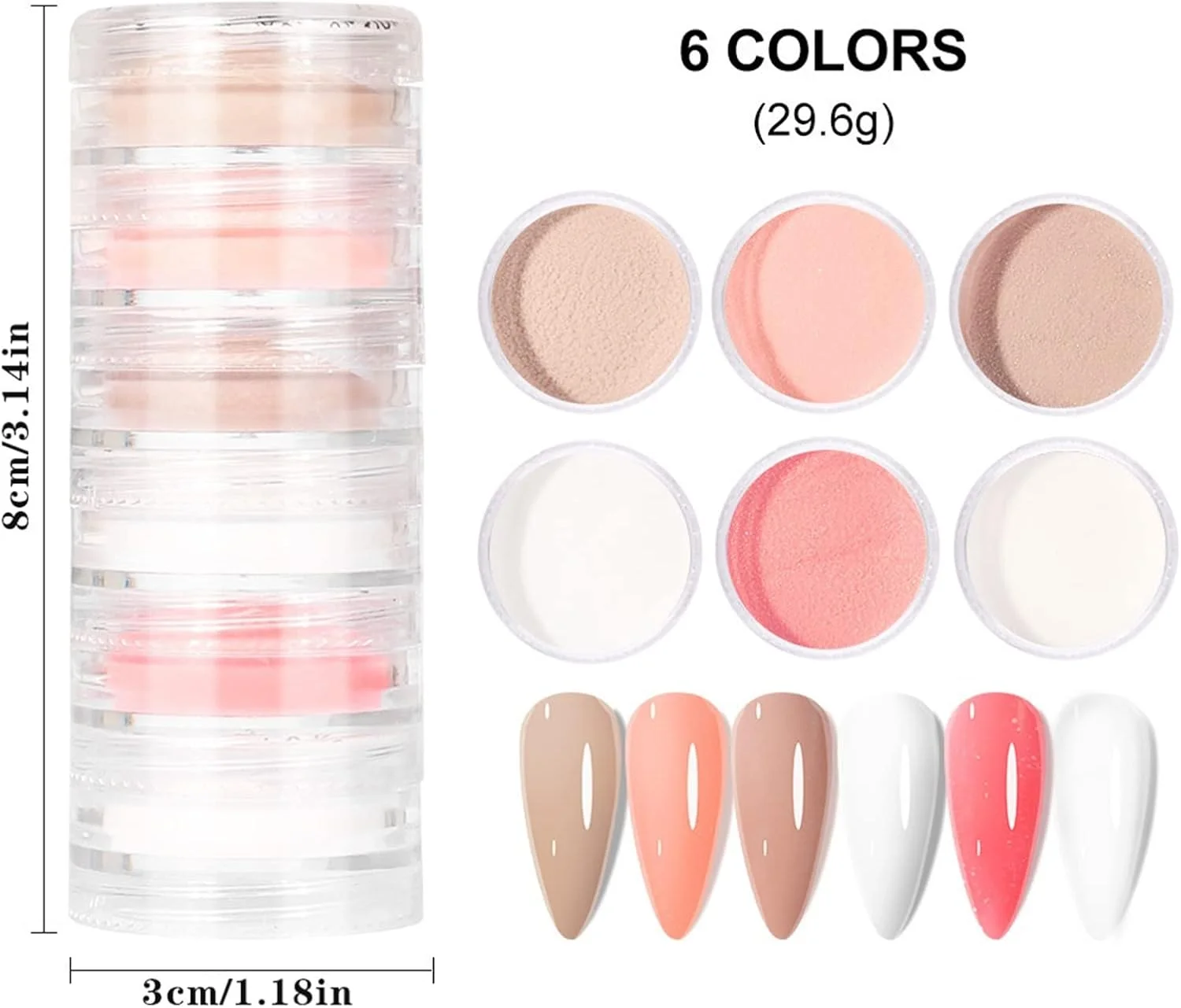 پودر اکریلیک ناخن 6 عددی - ست پودر دیپینگ ناخن، مجموعه دخترانه شبانه، پودر دیپینگ رنگ های صورتی خاکستری آبی اکلیلی برای مانیکور ناخن سالنی DIY (A)