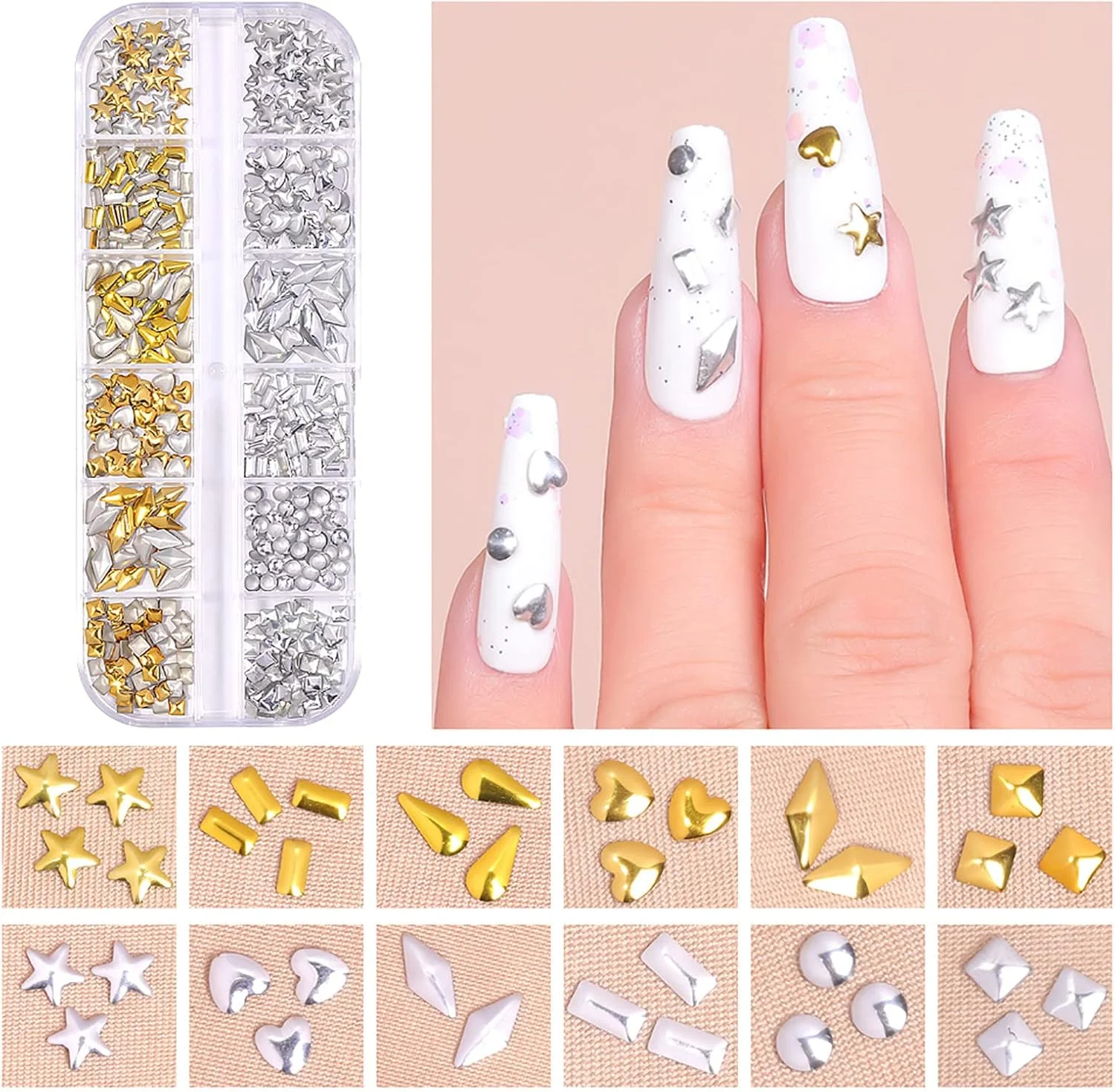 پولک ناخن اکلیلی، طلایی صورتی، طرح های پروانه و قلب، لوازم طراحی ناخن، پولک های تزئینی برای طراحی ناخن، فویل براق لاک ناخن (B-A, تک سایز)
