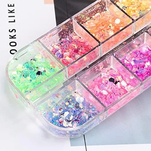 لوازم جانبی طراحی ناخن، پولک های هولوگرافی ناخن، پولک های رنگین کمانی فوق العاده نازک برچسب اکلیلی رنگارنگ، برای تزئین هنر ناخن، پولک های آرایشی جشنواره