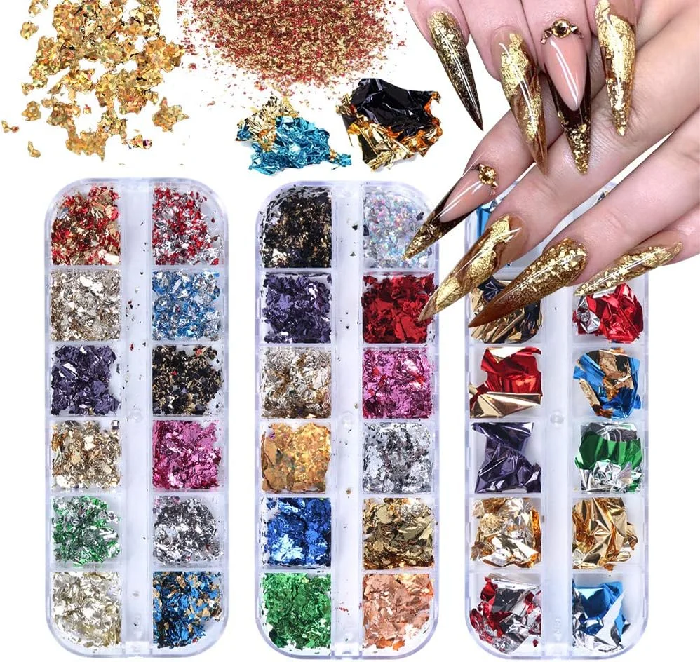 تکه های فویل ناخن EBANKU، لیزر 36 رنگ، پولک ناخن هولوگرافی برای تزئین ناخن، برچسب های پولک اکلیلی ناخن برای مهمانی و جشنواره