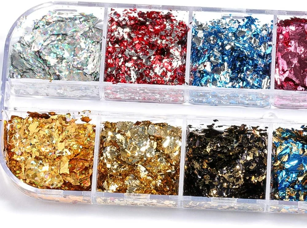 تکه های فویل ناخن EBANKU، لیزر 36 رنگ، پولک ناخن هولوگرافی برای تزئین ناخن، برچسب های پولک اکلیلی ناخن برای مهمانی و جشنواره