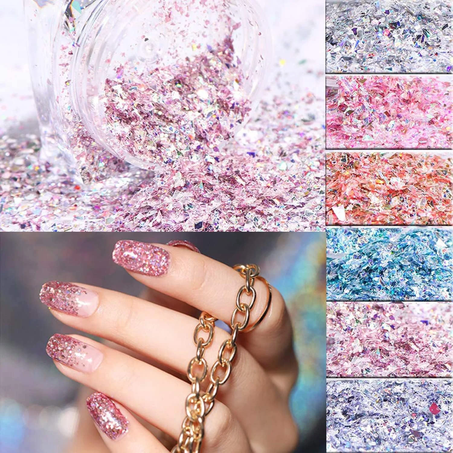 پولک های اکلیلی رنگین کمانی برای طراحی ناخن، 8 رنگ تزئینات پولکی براق ناخن، اندازه های مختلف هولوگرافیک سه بعدی رزین اکریلیک برای طراحی ناخن خانم ها و دختران، لوازم جانبی براق ناخن های انگشت DIY