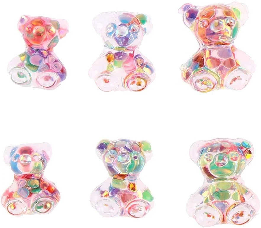 نگین ناخن خرسی سه بعدی اکلیلی رزینی 6 عددی، طراحی ناخن دست ساز رنگارنگ