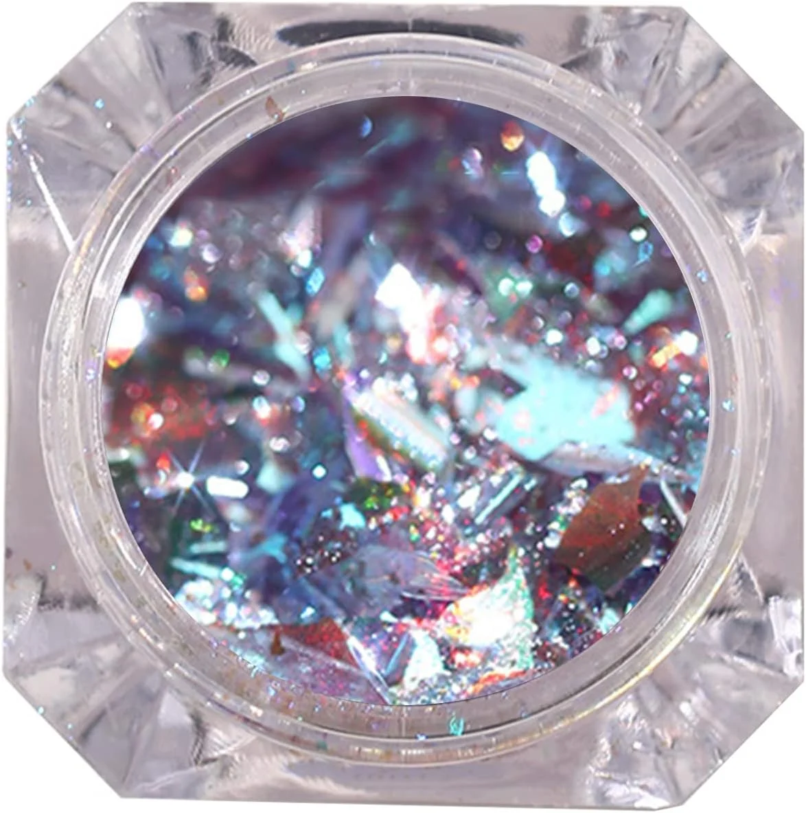 یک جعبه تزئین ناخن با جلوه درخشان و اشکال مختلف، پولک های اکلیلی برای طراحی ناخن و مهمانی، مدل 2