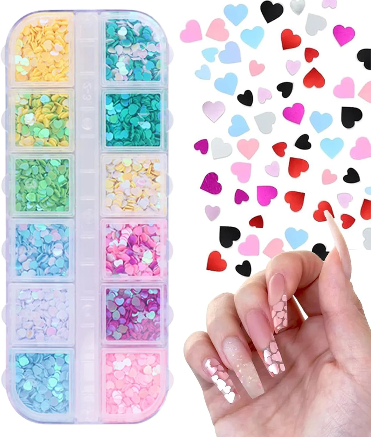 پولک های اکلیلی ناخن طرح قلب، قطعات تزئینی ناخن | پولک های اکلیلی ناخن تزئینی طرح قلب برای لباس، مهمانی، دورهمی، جشنواره، عروسی