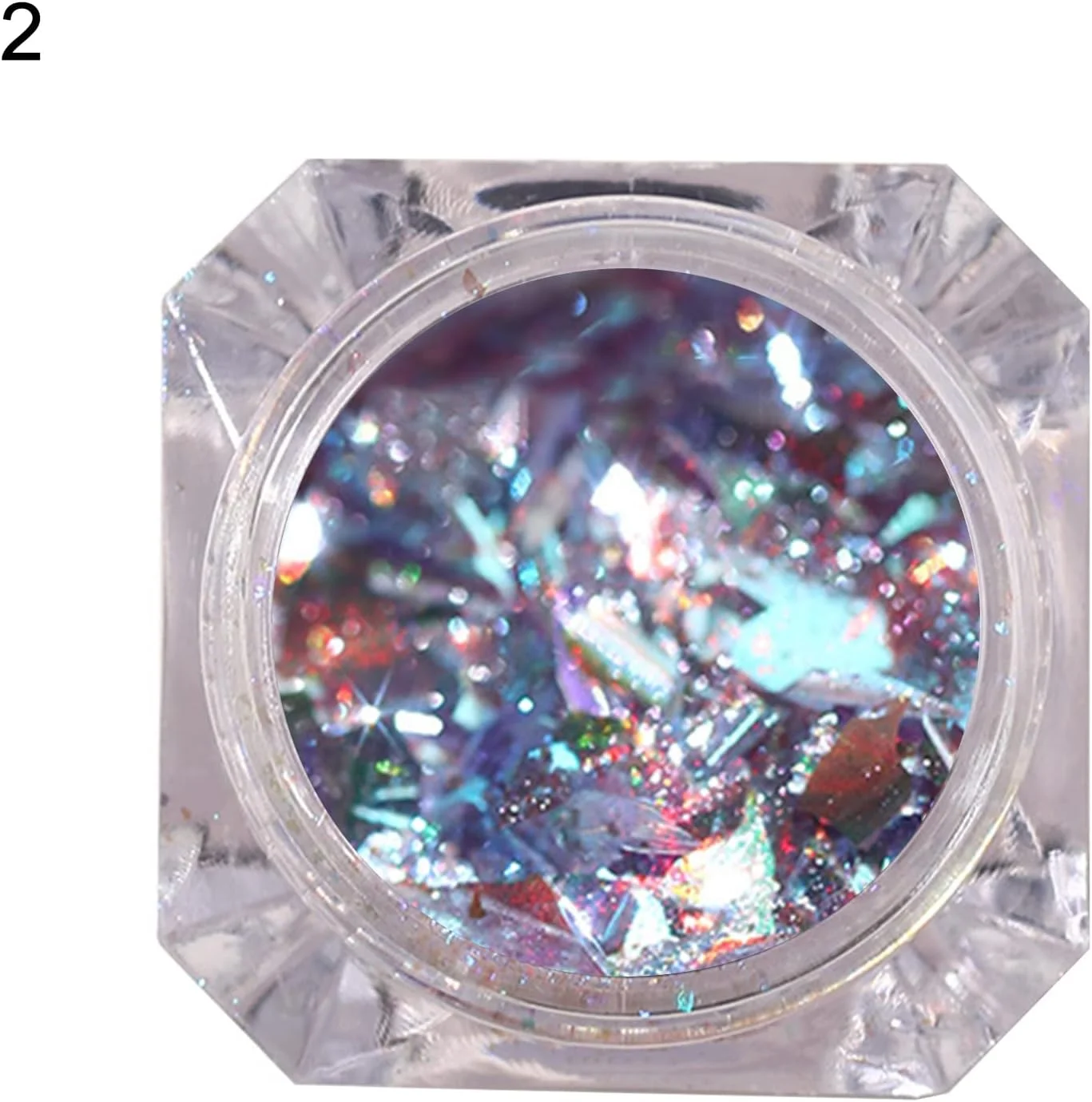 یک جعبه تزئین ناخن با جلوه درخشان و اشکال مختلف، پولک های اکلیلی برای طراحی ناخن و مهمانی، مدل 2