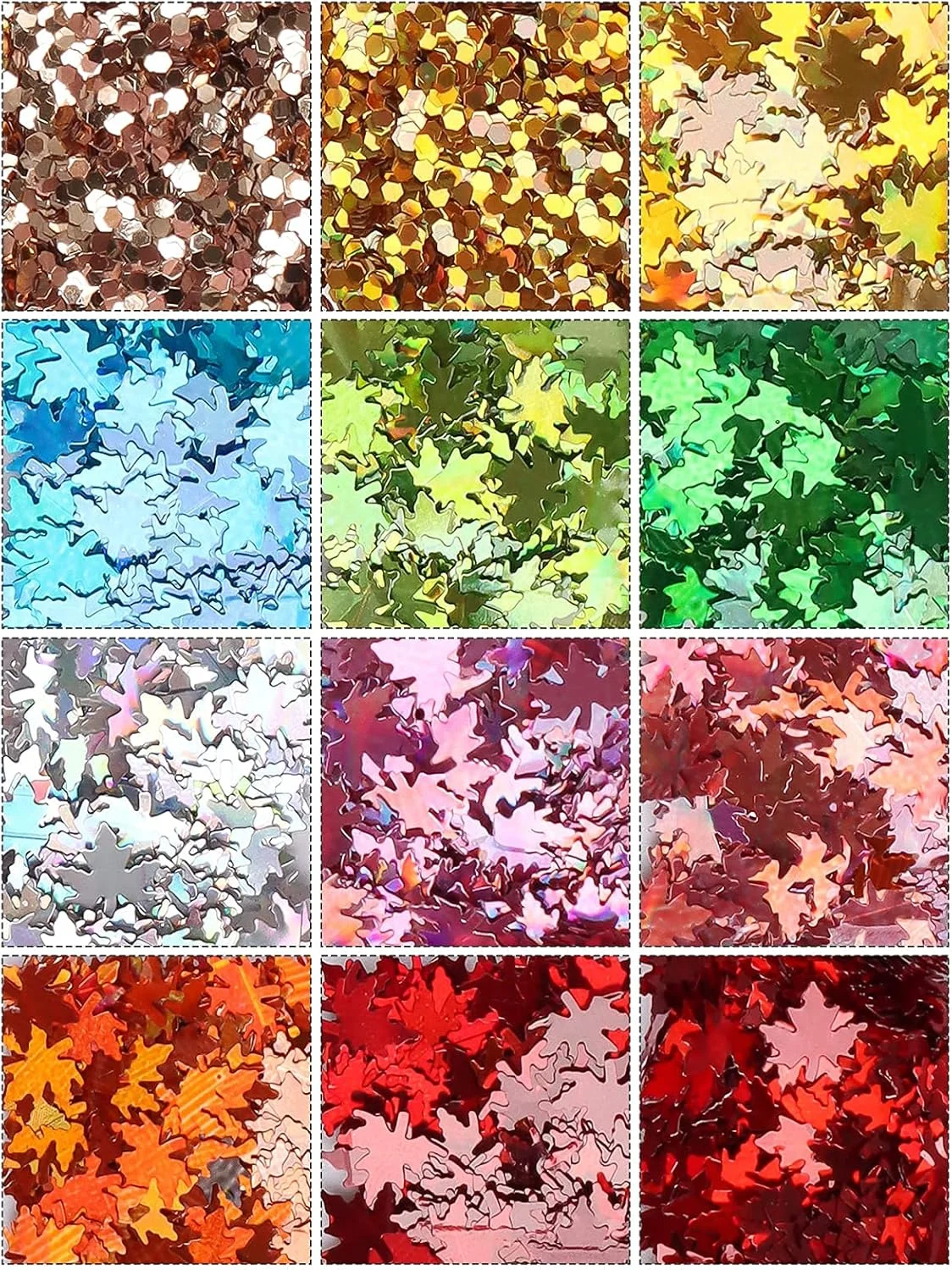 اکلیل ناخن طرح برگ پاییزی ایبانکو، 12 رنگ، پولک سه بعدی برگ افرا پاییزی، طراحی ناخن لیزری طرح برگ افرا گرد، مناسب برای طراحی ناخن دخترانه، قالب رزین DIY