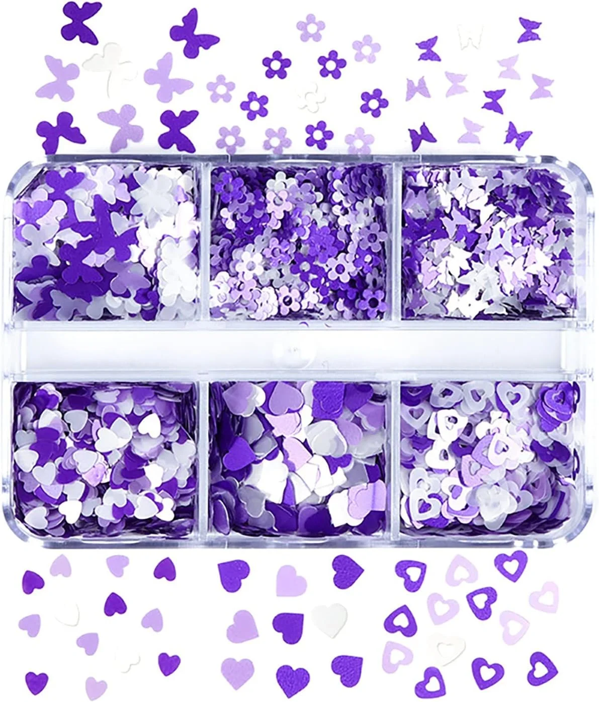 پولک های اکلیلی بنفش برای طراحی ناخن، پولک های سه بعدی، طرح های هنری ناخن، قلب های عاشقانه، گل ها، پروانه ها، لوازم جانبی ناخن های اکریلیک، ناخن های مصنوعی، کیت ابزار مانیکور ناخن (بنفش، تک سایز)