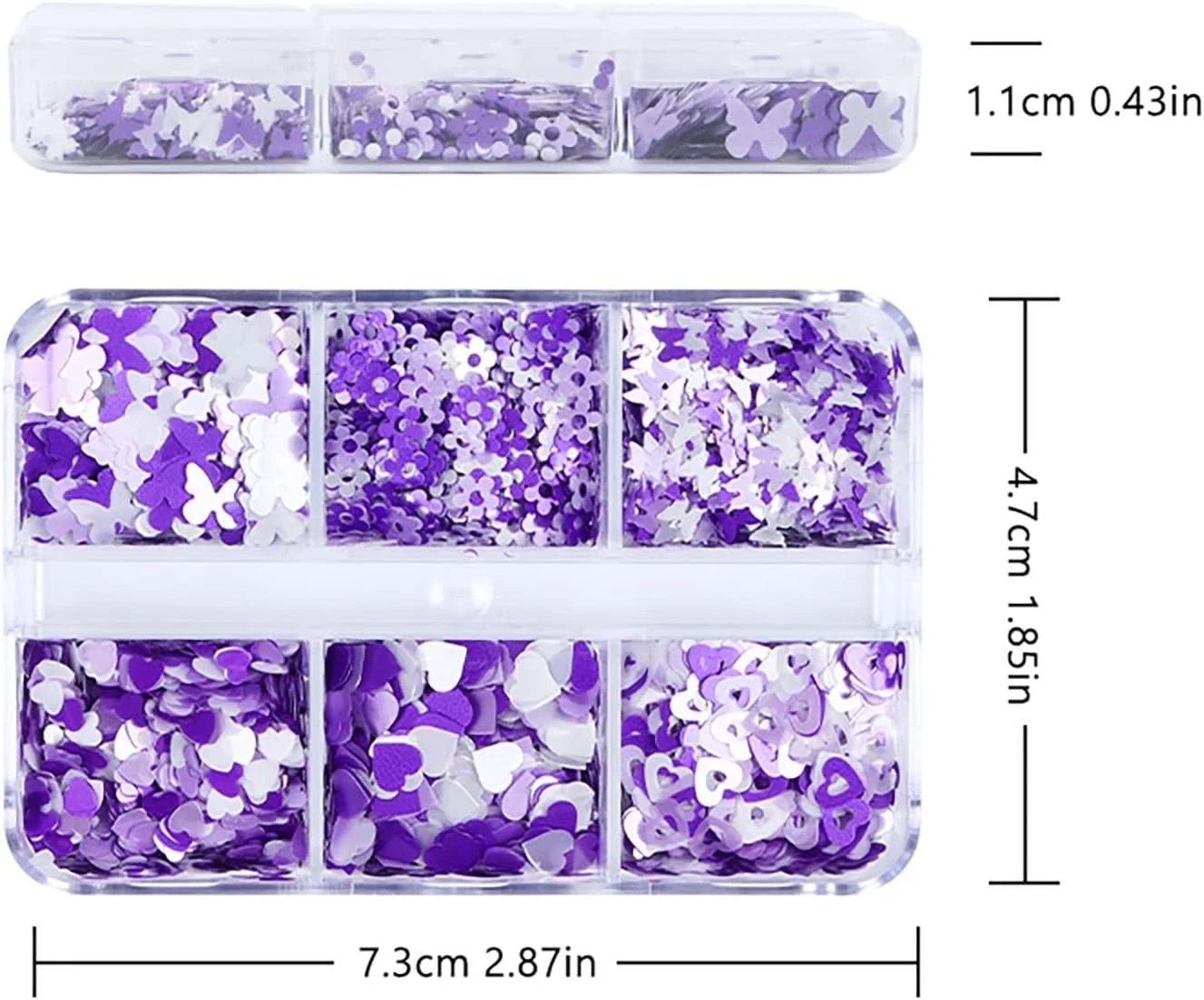 پولک های اکلیلی بنفش برای طراحی ناخن، پولک های سه بعدی، طرح های هنری ناخن، قلب های عاشقانه، گل ها، پروانه ها، لوازم جانبی ناخن های اکریلیک، ناخن های مصنوعی، کیت ابزار مانیکور ناخن (بنفش، تک سایز)