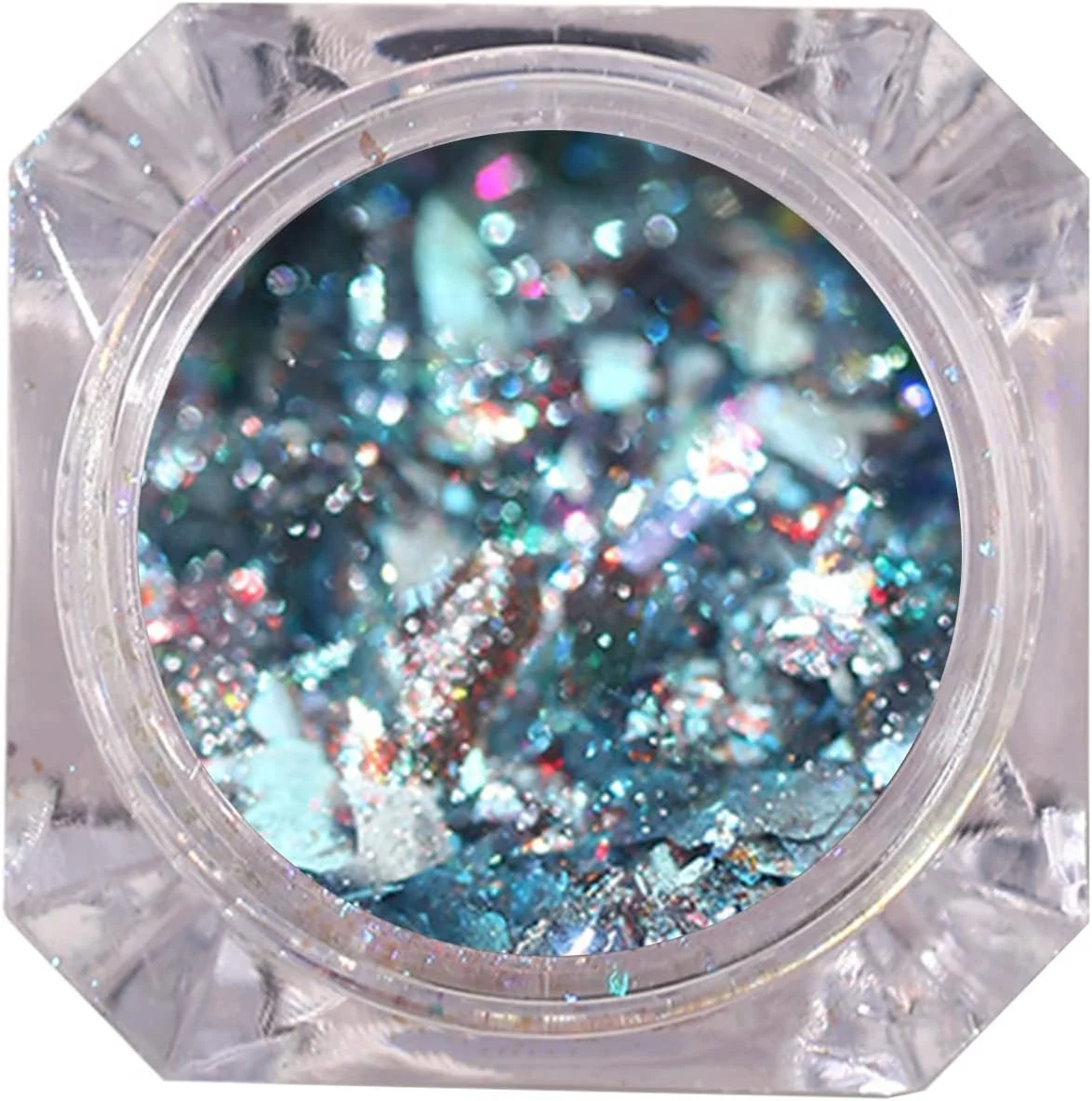 یک جعبه تزئین ناخن با جلوه براق و اشکال مختلف، پولک های اکلیلی برای طراحی ناخن و مهمانی، مدل 1