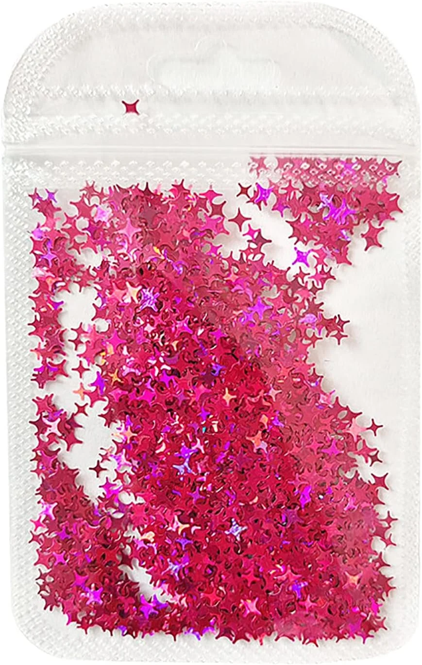 پولک های اکلیلی ناخن سه بعدی ستاره ای هولوگرافیک، پولک های اکلیلی درخشان ناخن ستاره ای برای تزئین ناخن خانم ها و دختران (قرمز)