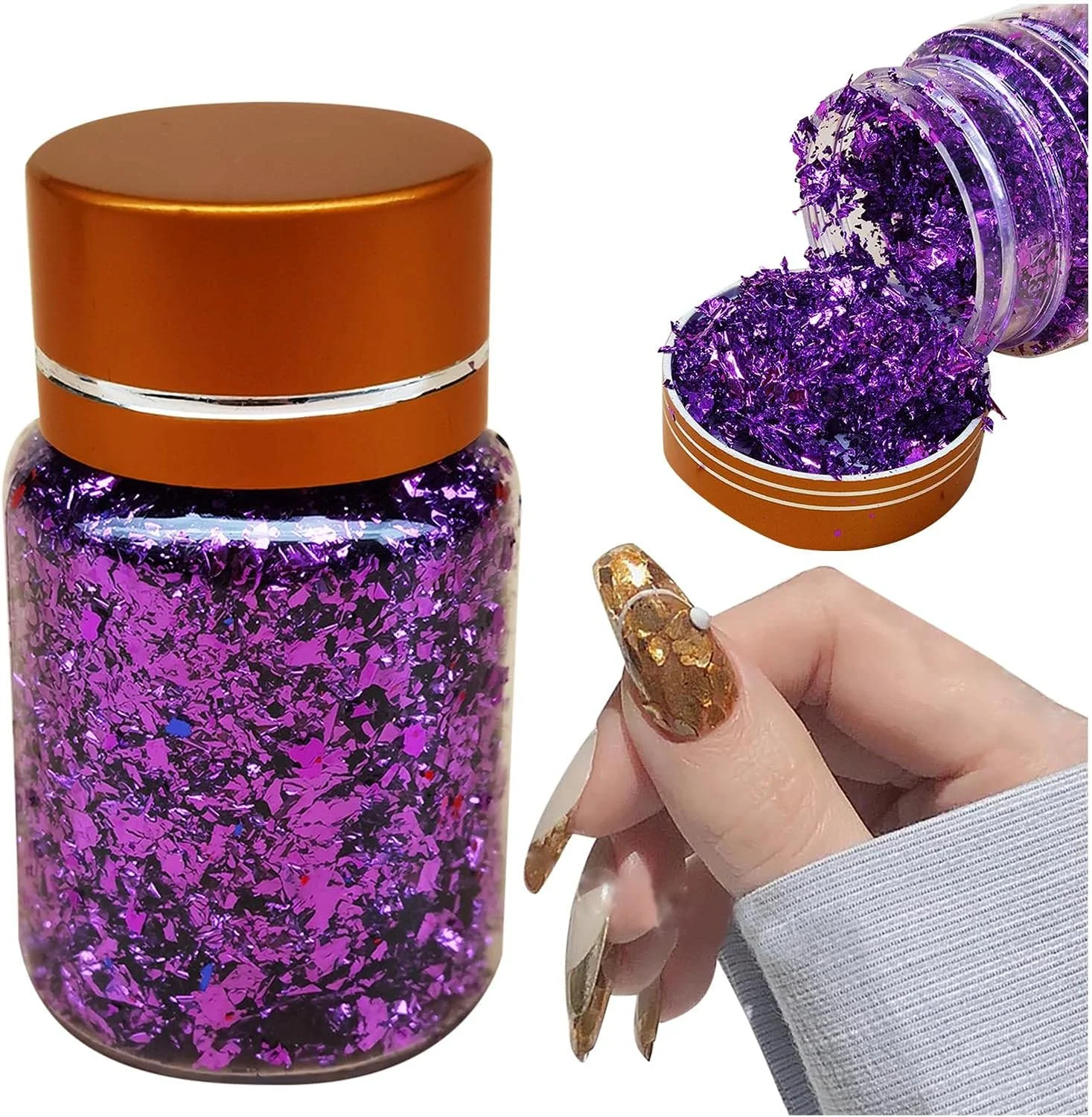 پولک ناخن طلایی نقره ای، لوازم تزئینی اکلیلی فویل متالیک چیپ طراحی ناخن پولک اکلیلی پولک ناخن طلایی نقره ای برای تزئین ناخن (بنفش)