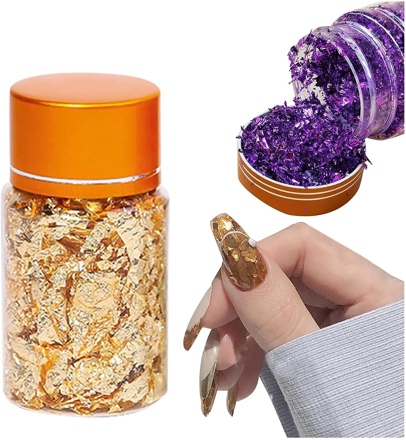 پولک ناخن، اکلیل فویل متالیک چیپ طراحی ناخن، پولک اکلیلی، اکلیل طلایی نقره ای برای تزئین ناخن (طلایی)