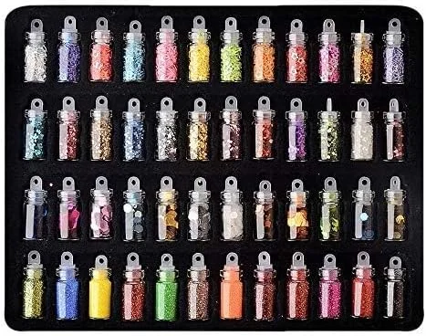 مجموعه 48 عددی تزئین ناخن سه بعدی شامل اکلیل، پولک، نگین، مهره (چند رنگ)