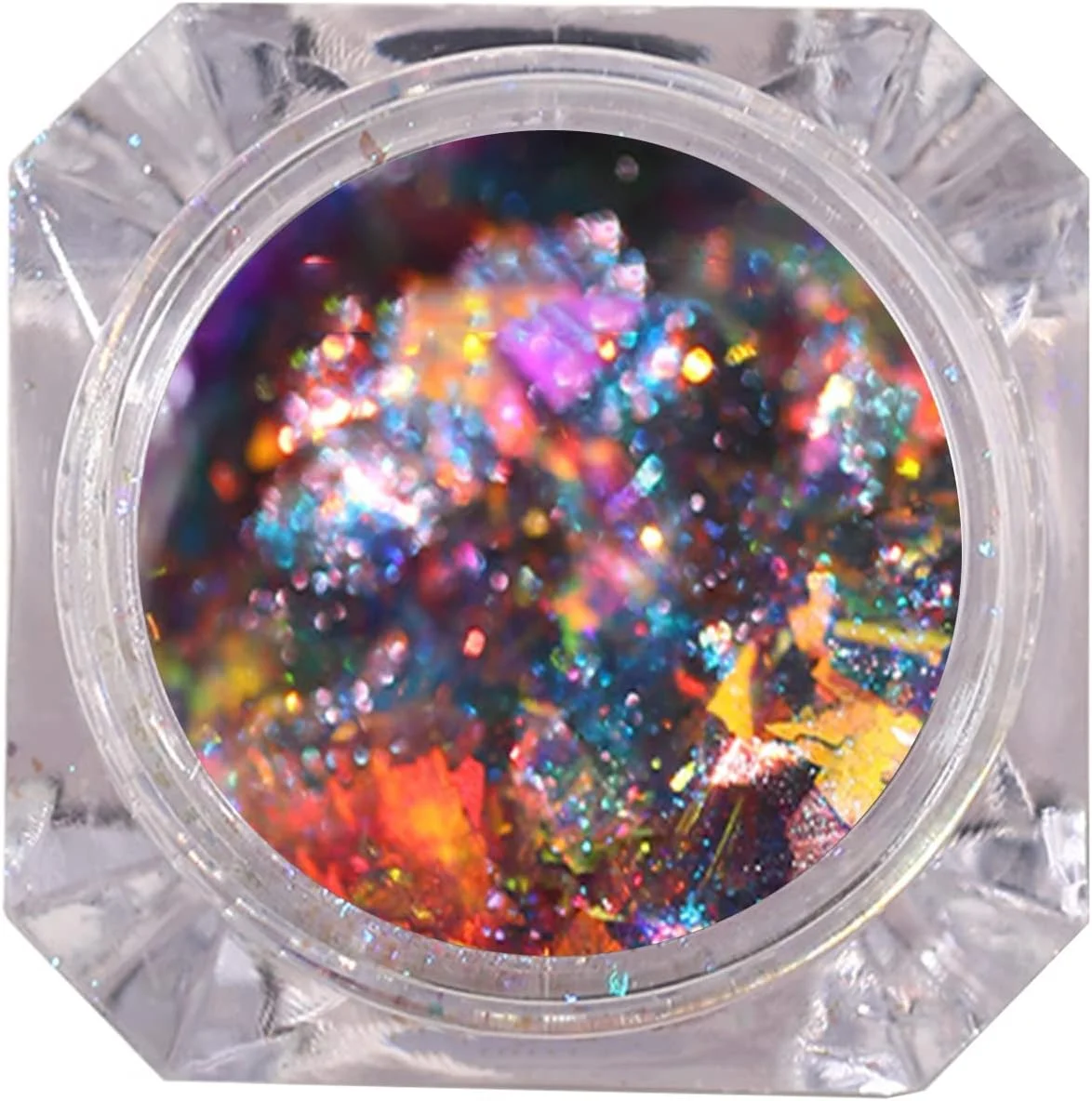 یک جعبه تزئین ناخن با جلوه درخشان و اشکال مختلف، پولک های براق برای طراحی ناخن و مهمانی، مدل 6