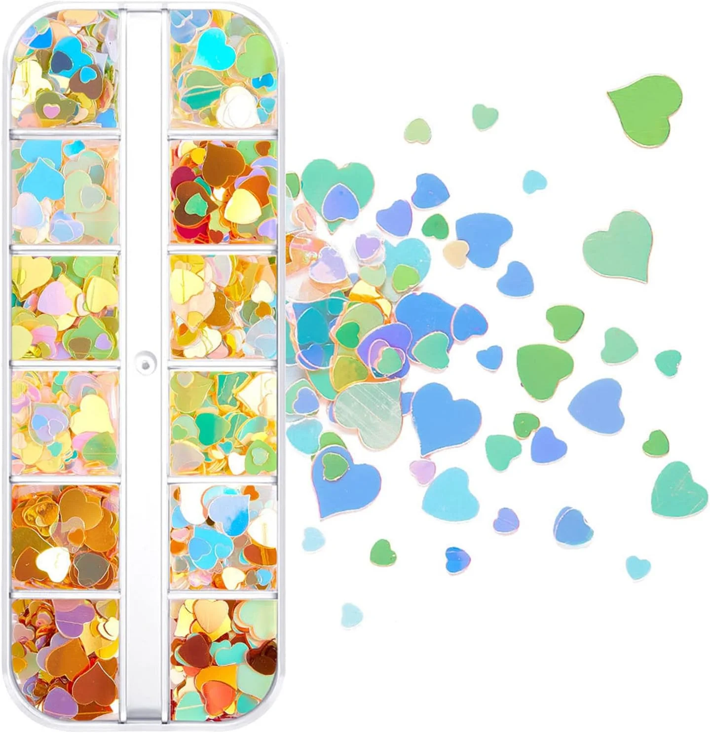 پولک ناخن هولوگرافیک، قلب های رنگارنگ، اکلیل هنری ناخن، پولک های درخشان ناخن برای تزئین ناخن بانوان و دختران، مدل 454#