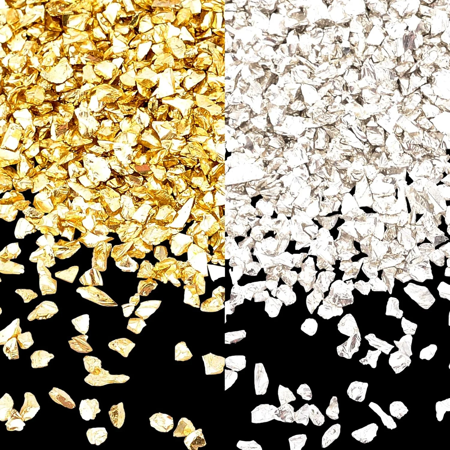 280 گرم شیشه خرد شده، تراشه های نامنظم، پودر فلزی، اکلیل درشت، شیشه ناخن خرد شده برای کاردستی ناخن DIY رزین اپوکسی - نقره ای و طلایی 280 گرم شیشه خرد شده، تراشه های نامنظم، پودر فلزی، اکلیل درشت، شیشه ناخن خرد شده برای کاردستی ناخن DIY رزین اپوکسی - نقره ای و طلایی