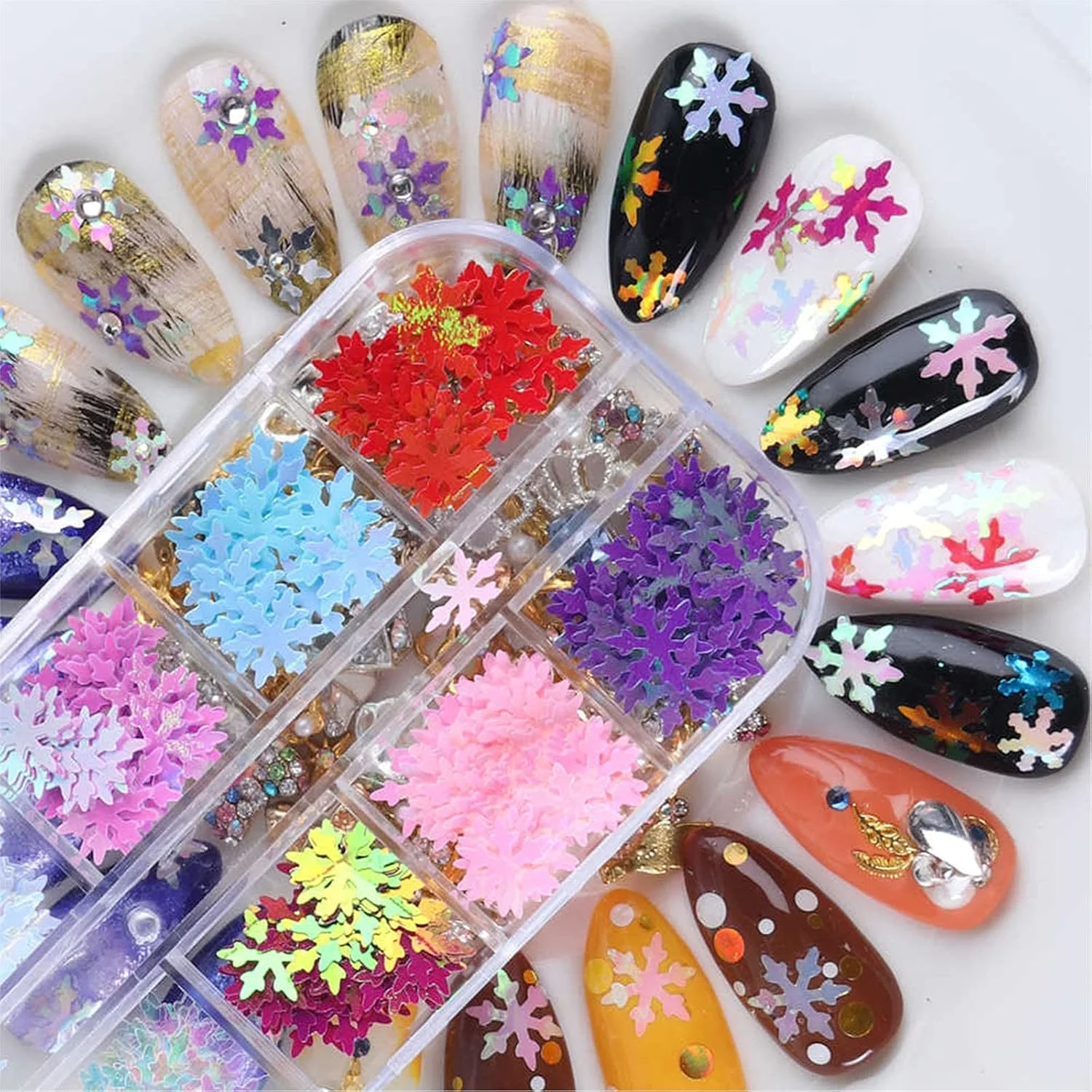 اکلیل ناخن دانه برفی کریسمس EBANKU، 4 جعبه، پولک های لیزری هولوگرافیک، اکلیل ناخن دانه برفی، تزیین ناخن اکریلیک