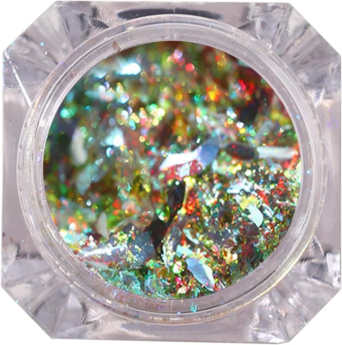 یک جعبه تزئین ناخن با جلوه درخشان و اشکال مختلف، پولک های اکلیلی برای طراحی ناخن و مهمانی، مدل 8