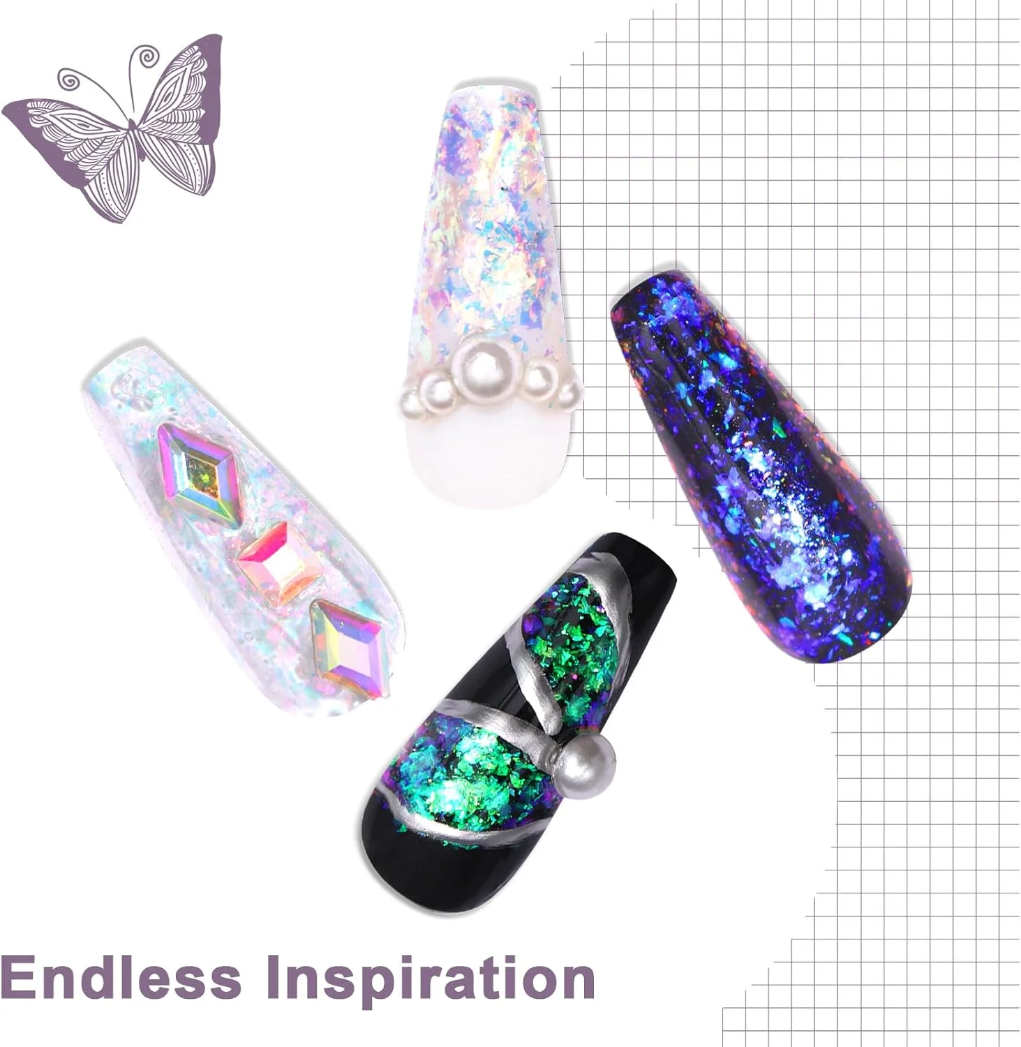 پولک ناخن آفتاب‌پرست رنگارنگ Laza Moonlight، فویل ناخن اوپال نامنظم، پولک‌های درشت اکلیلی تغییر رنگ دهنده، گرد پری دریایی رنگین کمانی برای طراحی ناخن پری دریایی، تزئینات ناخن برای هنر ناخن