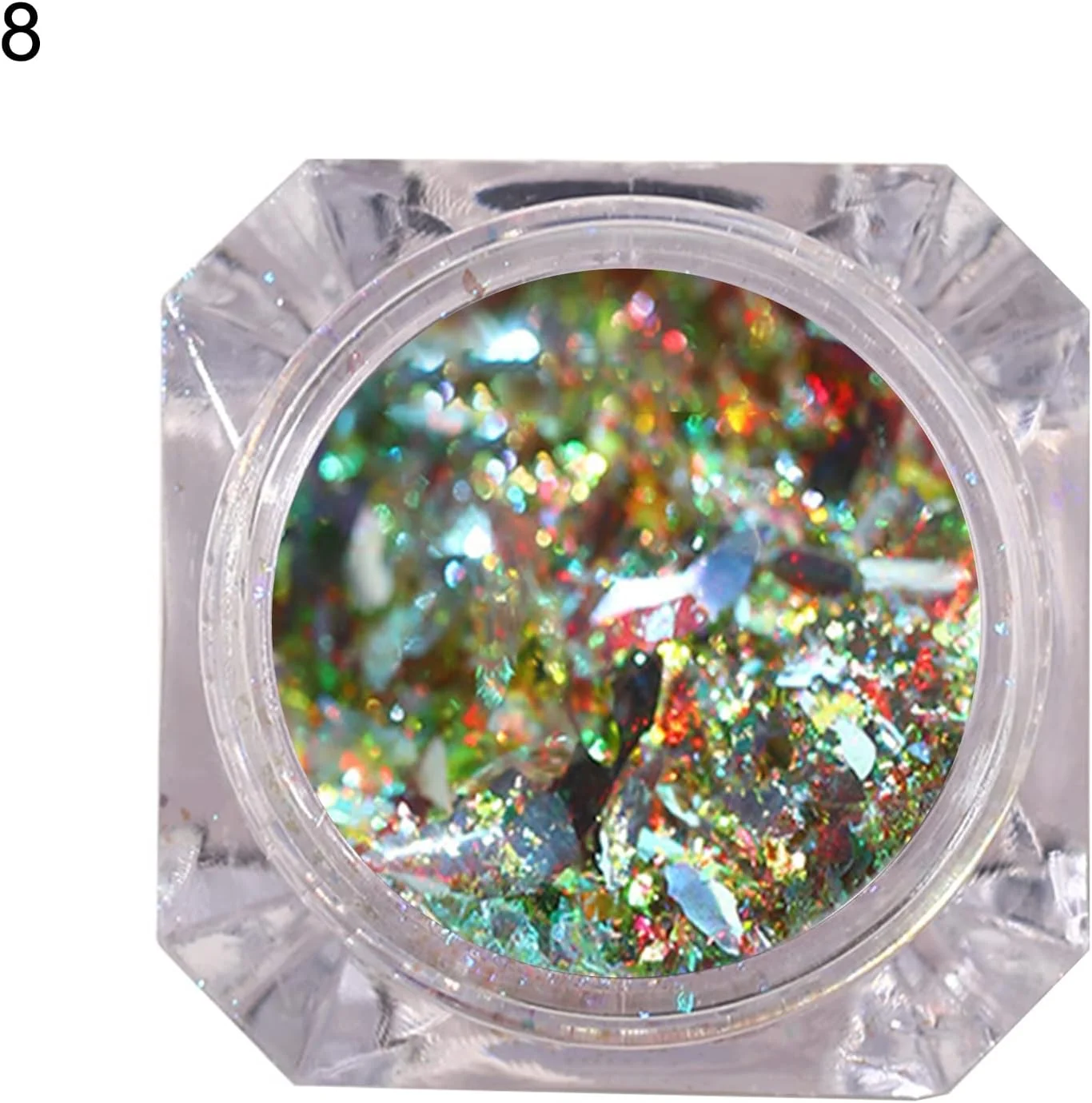 یک جعبه تزئین ناخن با جلوه درخشان و اشکال مختلف، پولک های اکلیلی برای طراحی ناخن و مهمانی، مدل 8