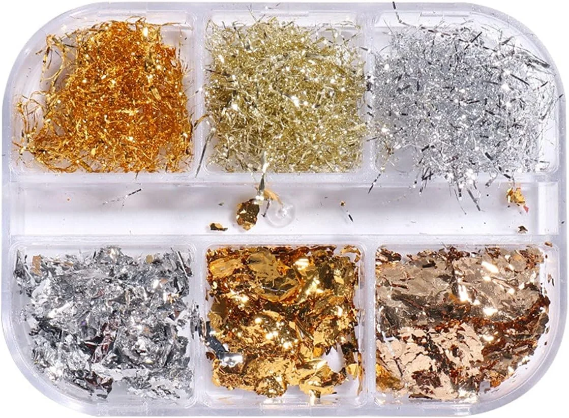 اکلیل ناخن پولک پری دریایی اکلیل هنر ناخن خودت انجام بده فوق العاده نازک ورقه قلع طلایی و نقره ای لوازم جانبی تزئین ناخن آرایش (چند رنگ)