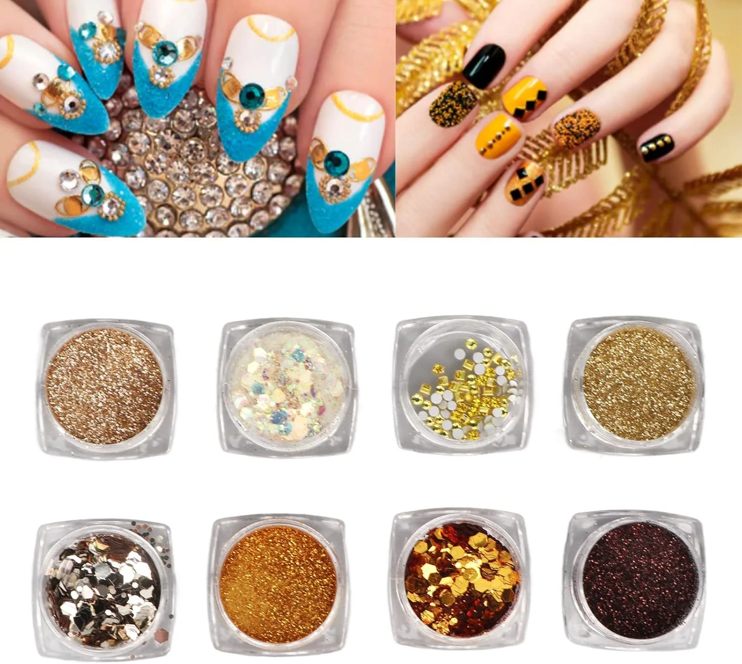 ست 8 تکه اکلیل طراحی ناخن، اکلیل های رنگارنگ برای طراحی ناخن DIY، لوازم جانبی تزئین ناخن DIY برای خانه و سالن ناخن