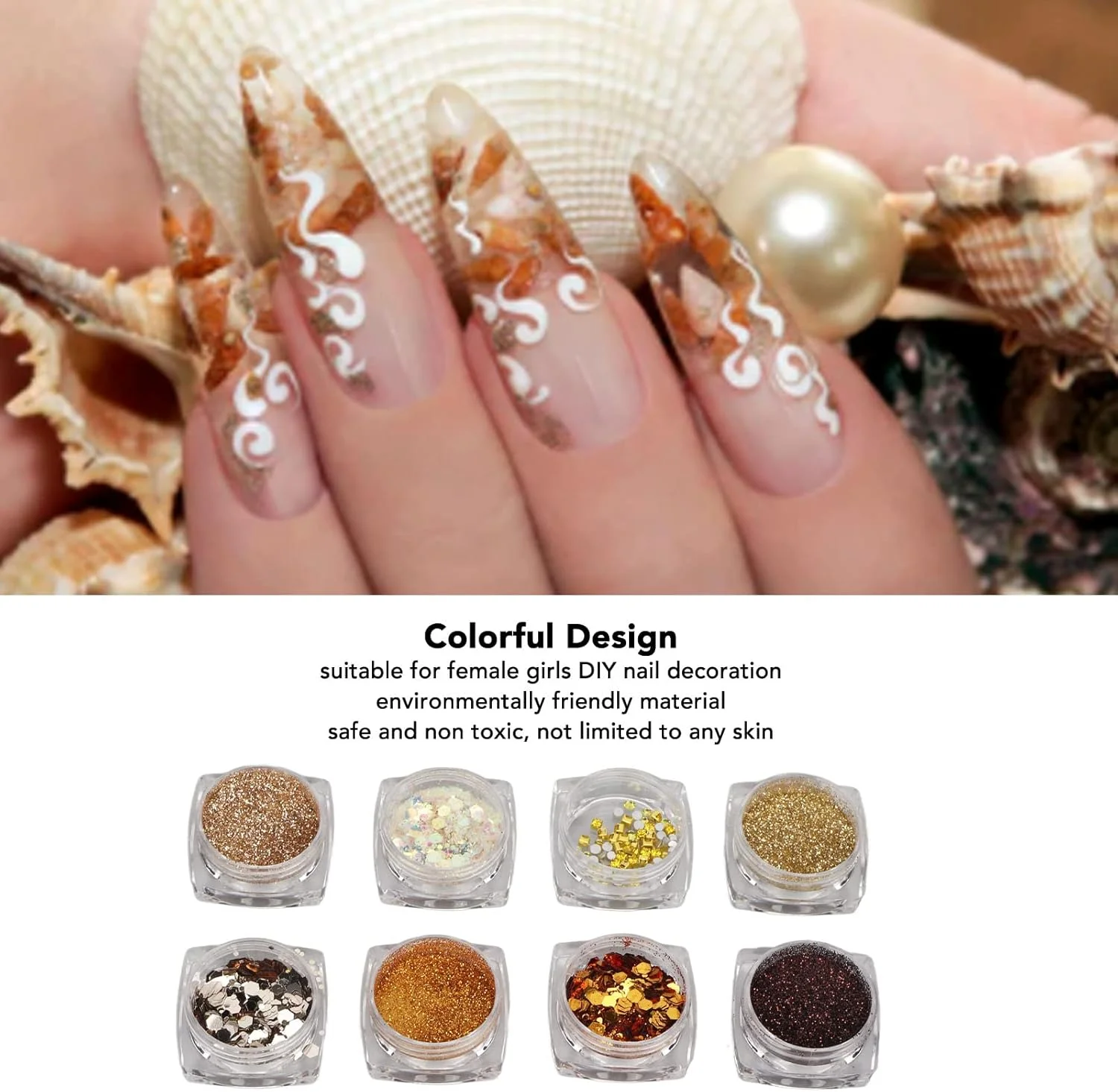 ست 8 تکه اکلیل طراحی ناخن، اکلیل های رنگارنگ برای طراحی ناخن DIY، لوازم جانبی تزئین ناخن DIY برای خانه و سالن ناخن