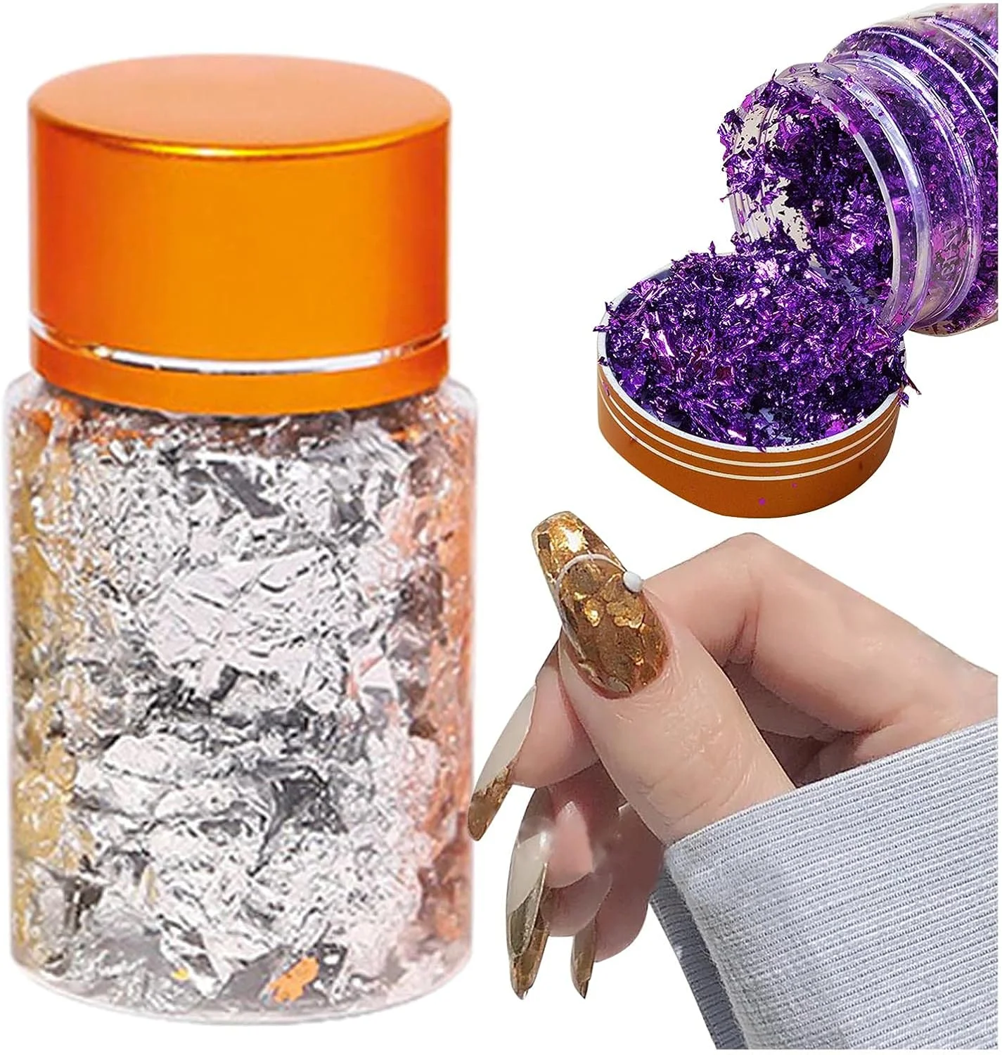 پولک ناخن، فویل متالیک براق، پولک تزئینی ناخن، اکلیل طلایی نقره ای برای طراحی ناخن (نقره ای)