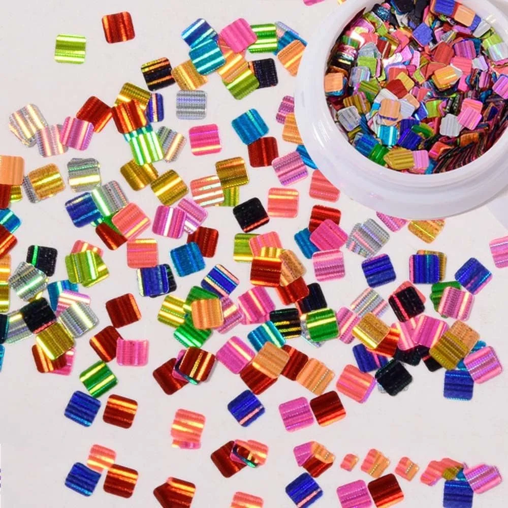 پولک های براق ناخن طرح مربع/مستطیل/نواری، برچسب های پولکی ناخن، تزیینات فوق العاده نازک ناخن برای طراحی ناخن آکریلیک (پروانه لیزری)