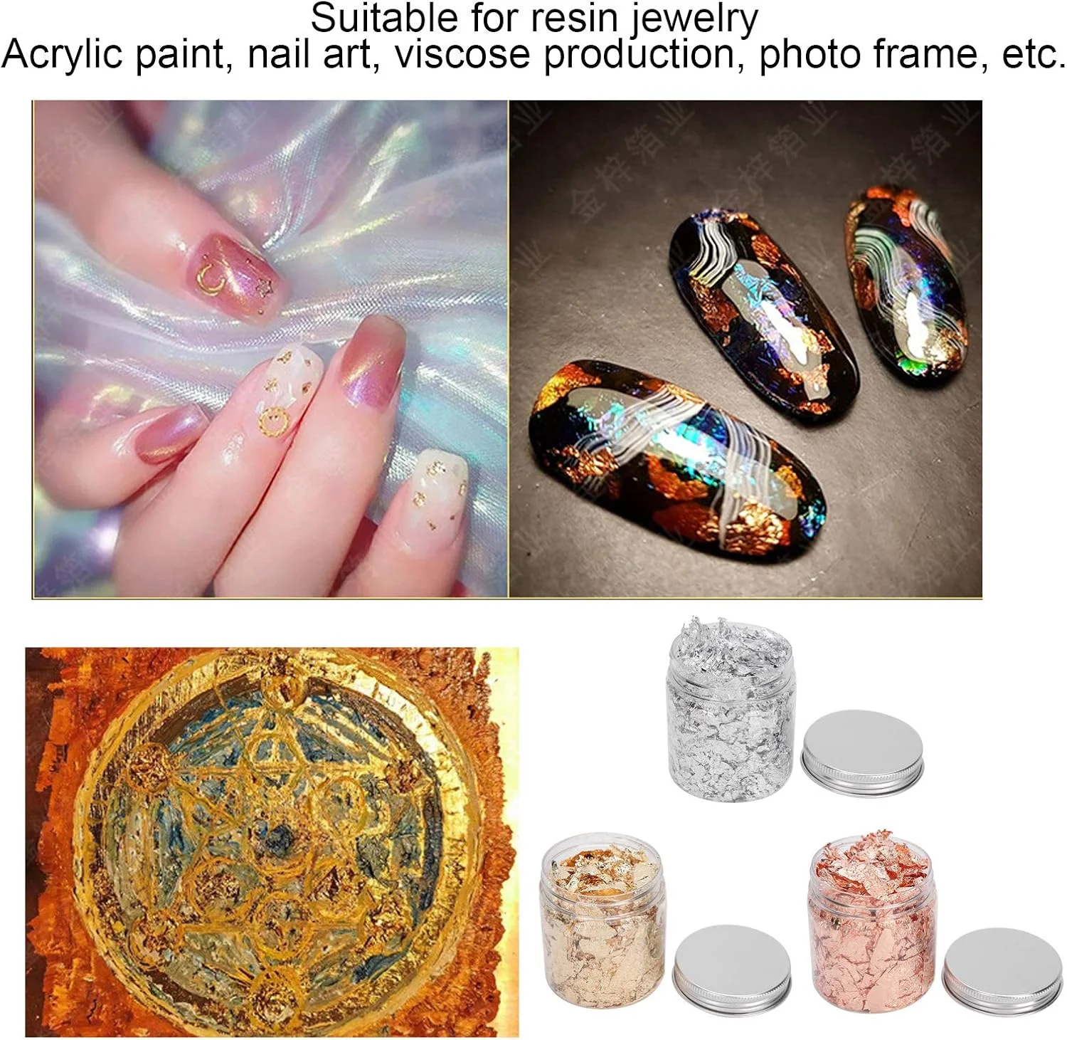 ورقه‌ های طلایی طرح ناخن، ورقه‌ های نقره ای طلایی، تزئین ناخن، اکلیل برای طراحی ناخن، هنرهای درخشان، صنایع دستی، جواهرات، دکوراسیون منزل