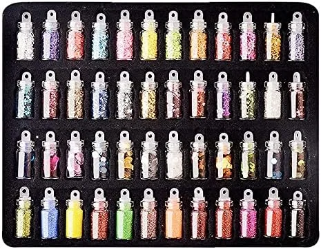 ست تزئین ناخن اکلیل هنری ناخن، مجموعه لوازم جانبی پولک ناخن 48 رنگ بطری شیشه ای برای زنان نوجوان، مناسب برای هنر ناخن/صنایع دستی/تلفن/لباس/کفش/کیف DIY