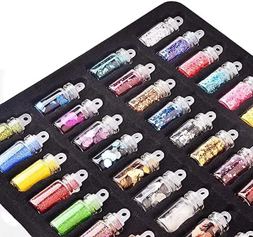 ست تزئین ناخن اکلیل هنری ناخن، مجموعه لوازم جانبی پولک ناخن 48 رنگ بطری شیشه ای برای زنان نوجوان، مناسب برای هنر ناخن/صنایع دستی/تلفن/لباس/کفش/کیف DIY