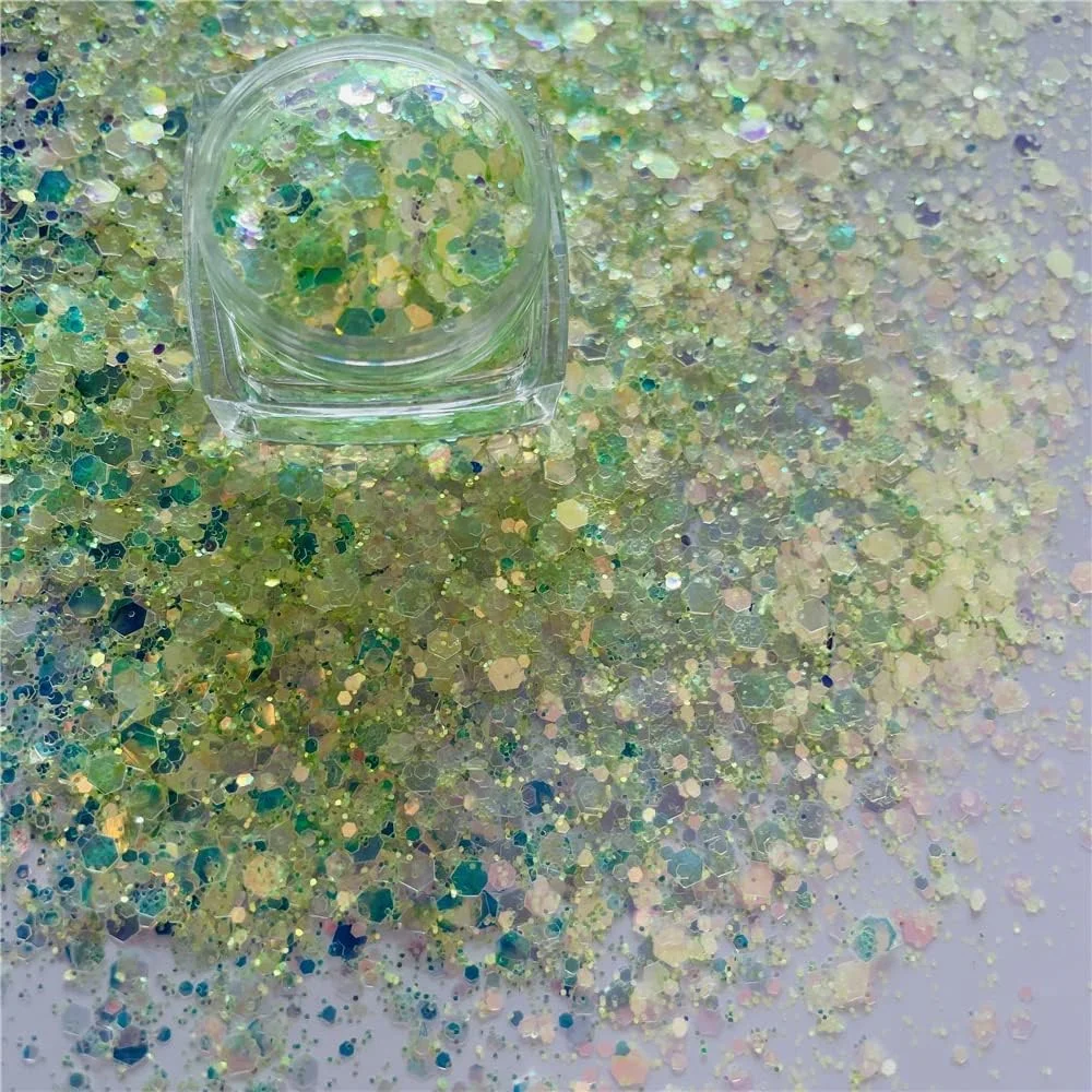 بسته 50 گرمی اکلیل درخشان و رنگین کمانی با تکه های درشت، پولک های اوپال برای طراحی ناخن، مواد مانیکور اکلیلی، صنایع دستی و تزئینات هنری NC (مجموعه 12 رنگ)