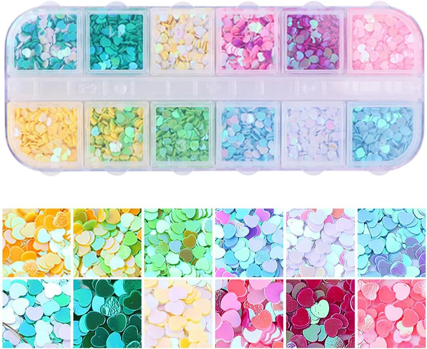 اکلیل ناخن - قطعات تزئینی ناخن، پولک های اکلیلی ناخن طرح قلب هولوگرافیک برای عروسی، قرار ملاقات، مهمانی، دورهمی