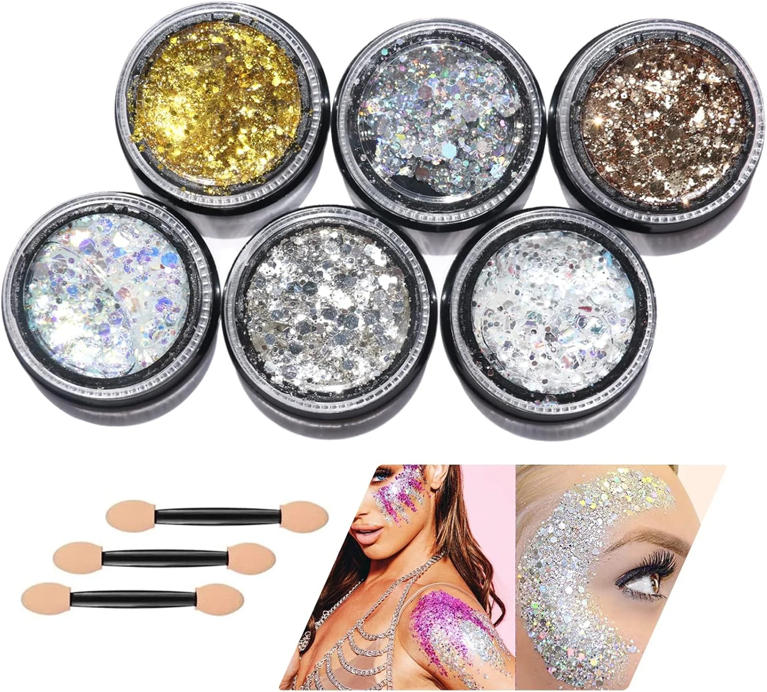 مجموعه 6 رنگ اکلیل مایع هولوگرافیک برای آرایش صورت، مو، ناخن، تزئینات و کاردستی، طراحی ناخن و مهمانی