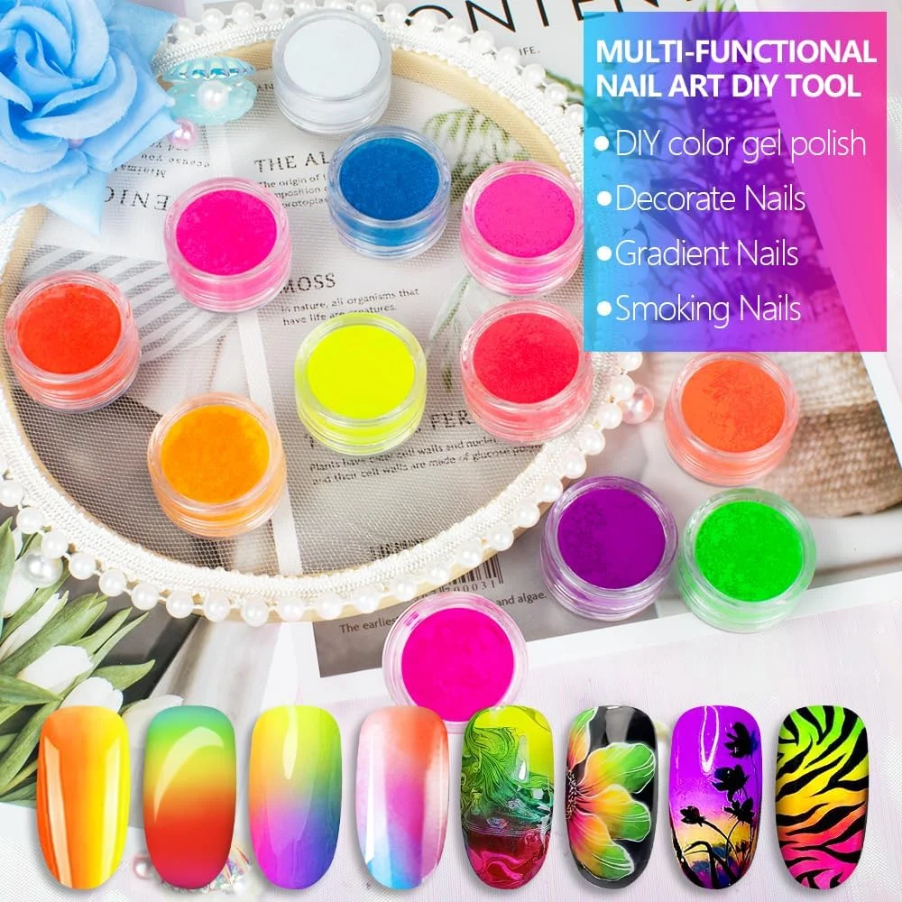 پودر رنگدانه ننو برای ناخن، 12 رنگ پودر رنگدانه رزین رنگین کمانی فلورسنت برای ناخن های دودی گرادیانی اکریلیک، پودر گرد و غبار رنگدانه های رنگ با براقیت بالا برای آرایش خط چشم سایه چشم مانیکور هالووین