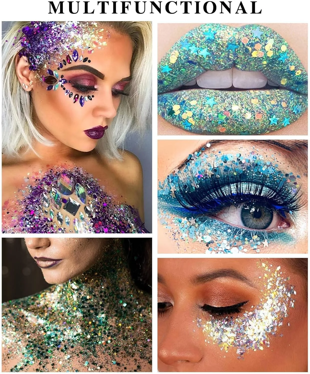 ژل اکلیلی بدن خزنه، 8 رنگ پولک ژل اکلیلی پری دریایی برای چشم لب مو ناخن، ژل اکلیلی درخشان بدن برای زنان و کودکان