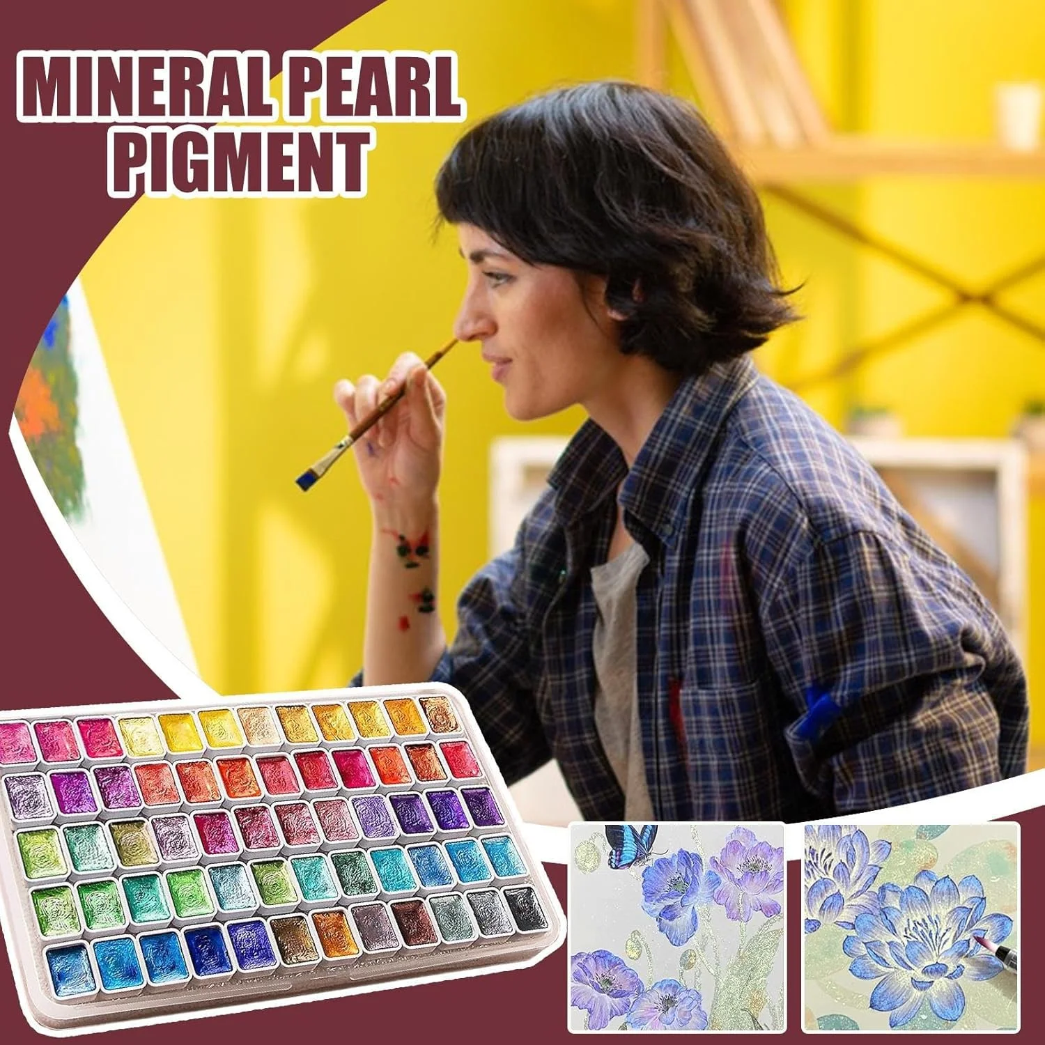 پودر رنگی رزین اپوکسی، آبرنگ هنری رنگدانه مرواریدی | پالت رنگی معدنی براق 60 رنگ لوازم قابل حمل برای ساخت هنر، مبتدیان، هنرمندان، ناخن، کاردستی