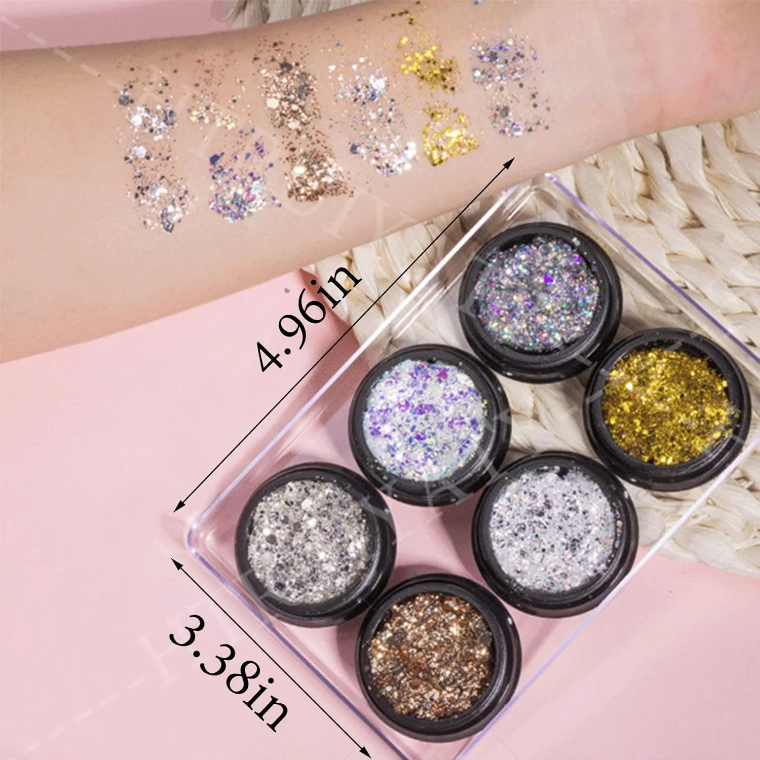 مجموعه 6 رنگ اکلیل مایع هولوگرافیک برای آرایش صورت، مو، ناخن، تزئینات و کاردستی، طراحی ناخن و مهمانی