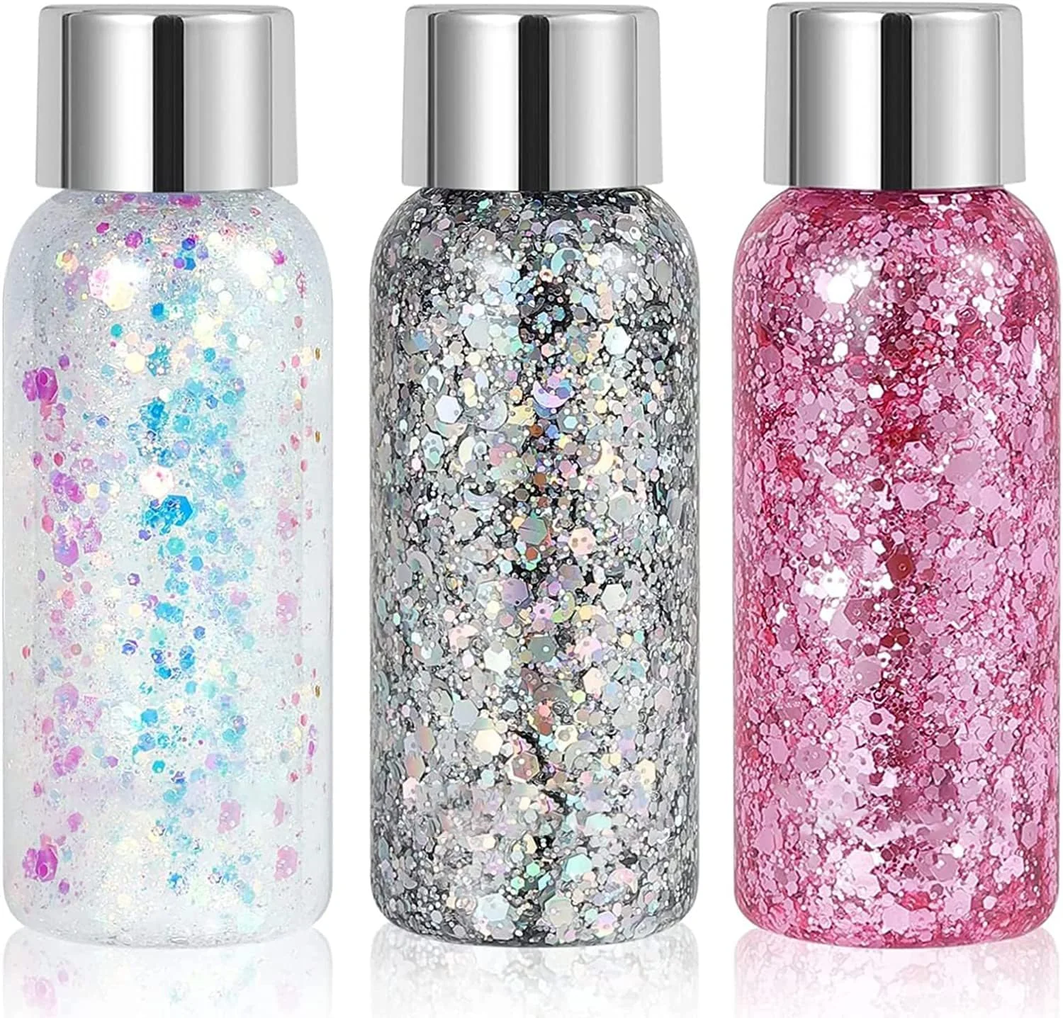 ژل اکلیلی بدن در 3 رنگ، مایع اکلیلی هولوگرافیک، ست ژل اکلیلی هولوگرافیک، اکلیل آرایشی هولوگرافیک درخشان برای آرایش مهمانی کریسمس صورت بدن چشم لب، طراحی ناخن، بدون نیاز به چسب