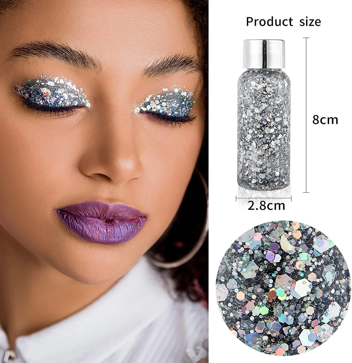 ژل اکلیلی بدن در 3 رنگ، مایع اکلیلی هولوگرافیک، ست ژل اکلیلی هولوگرافیک، اکلیل آرایشی هولوگرافیک درخشان برای آرایش مهمانی کریسمس صورت بدن چشم لب، طراحی ناخن، بدون نیاز به چسب