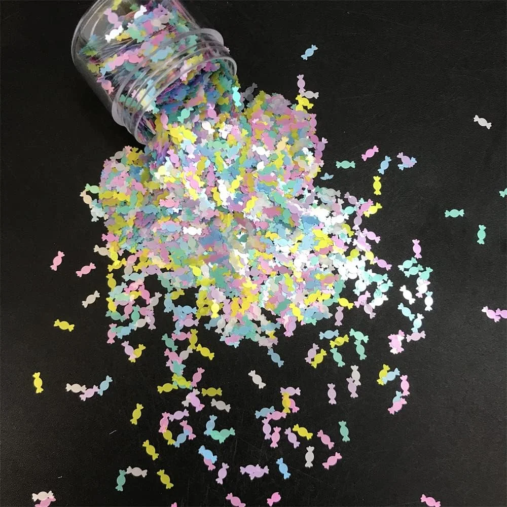 ۱۰ گرم در هر بسته مخلوط های رنگارنگ پولک های براق طرح آبنبات برای آرایش صورت و بدن، هنر ناخن، کاردستی، کریسمس و تزئینات هالووین (مخلوط رنگی ۲)