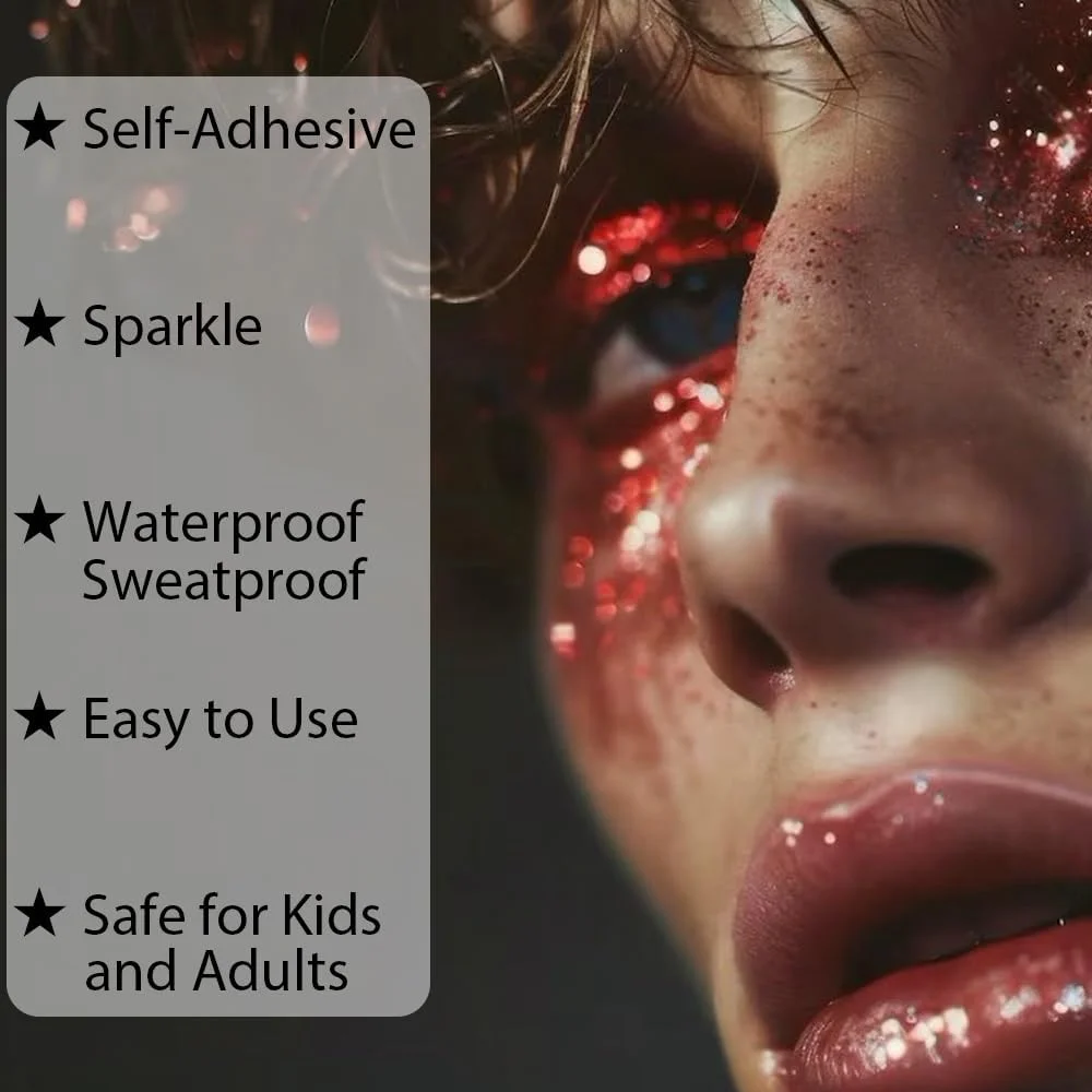 ژل اکلیلی بدن قرمز مایسنس، ژل اکلیلی صورت، پولک های پری دریایی، سایه چشم مایع اکلیلی درشت، تزئینات مو، ناخن، آرایش صورت قرمز اکلیلی کریسمس هالووین برای زنان، 30 گرم