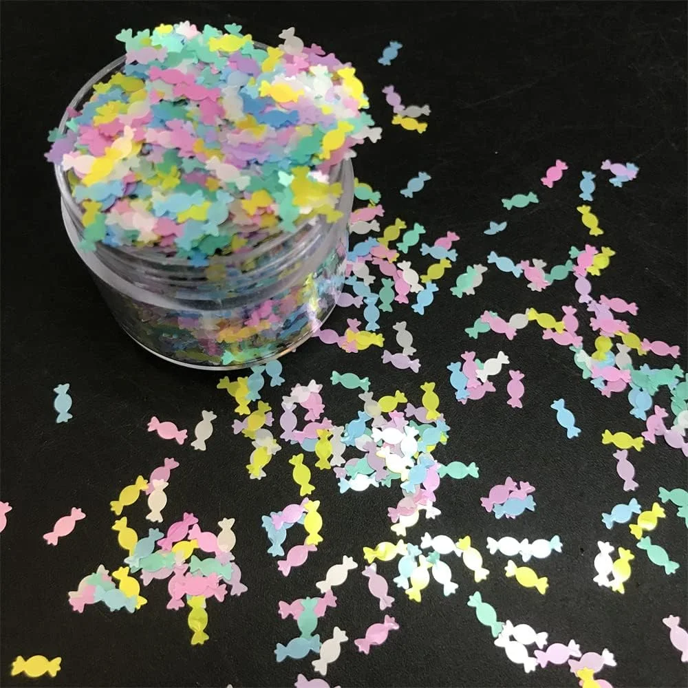 ۱۰ گرم در هر بسته مخلوط های رنگارنگ پولک های براق طرح آبنبات برای آرایش صورت و بدن، هنر ناخن، کاردستی، کریسمس و تزئینات هالووین (مخلوط رنگی ۲)