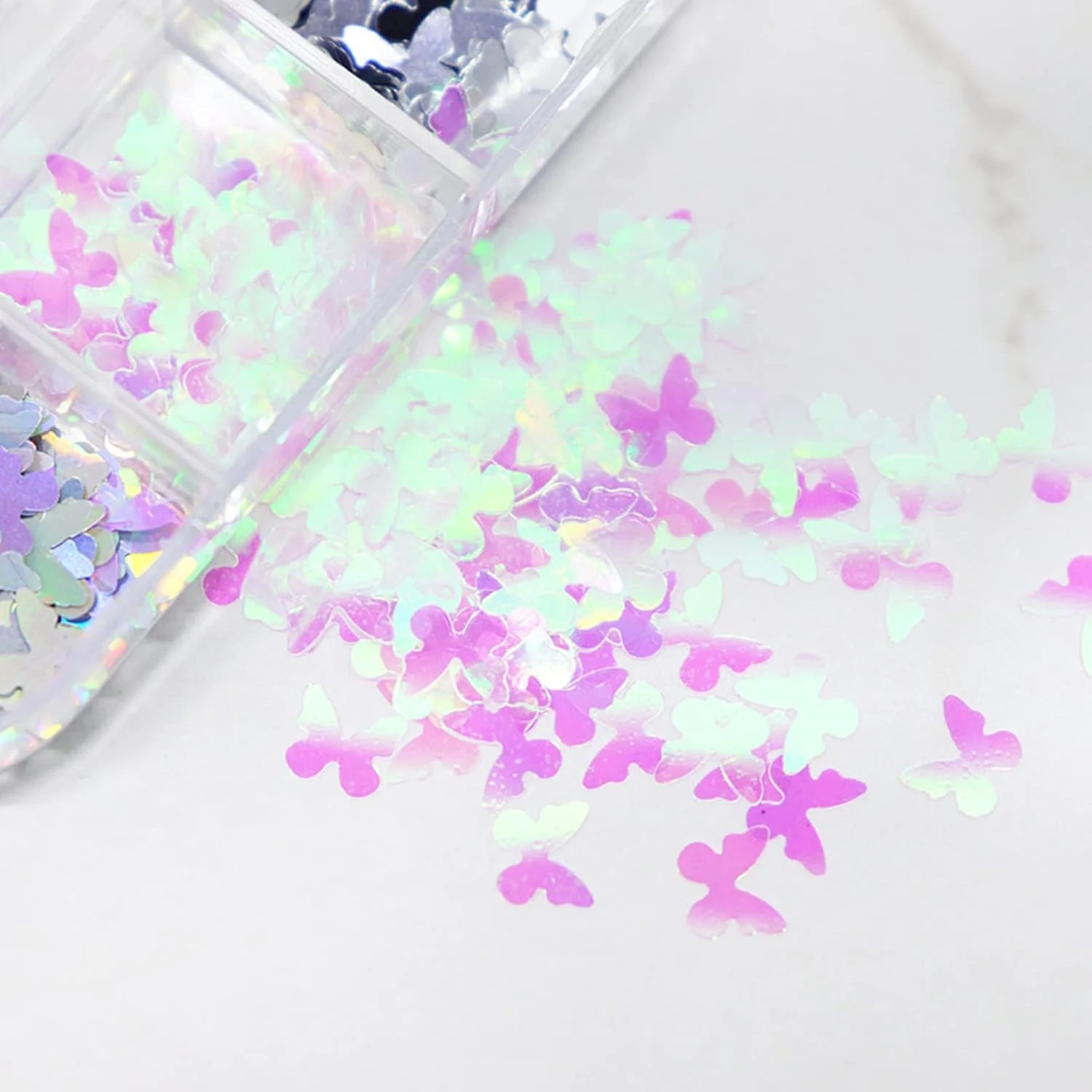 اکلیل پروانه ای ناخن، براق و مناسب طراحی ناخن برای مهمانی، 12 خانه در هر جعبه