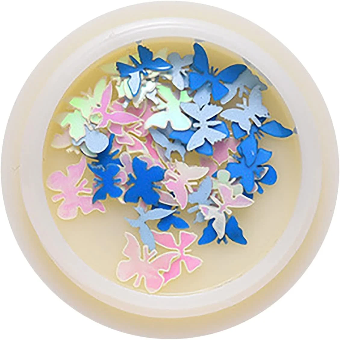پولک های اکلیلی طراحی ناخن پروانه ای سه بعدی، پولک های اکریلیک پروانه ای درخشان در تاریکی، ورقه های اکلیلی هولوگرافیک برای تزئین ناخن (آبی)