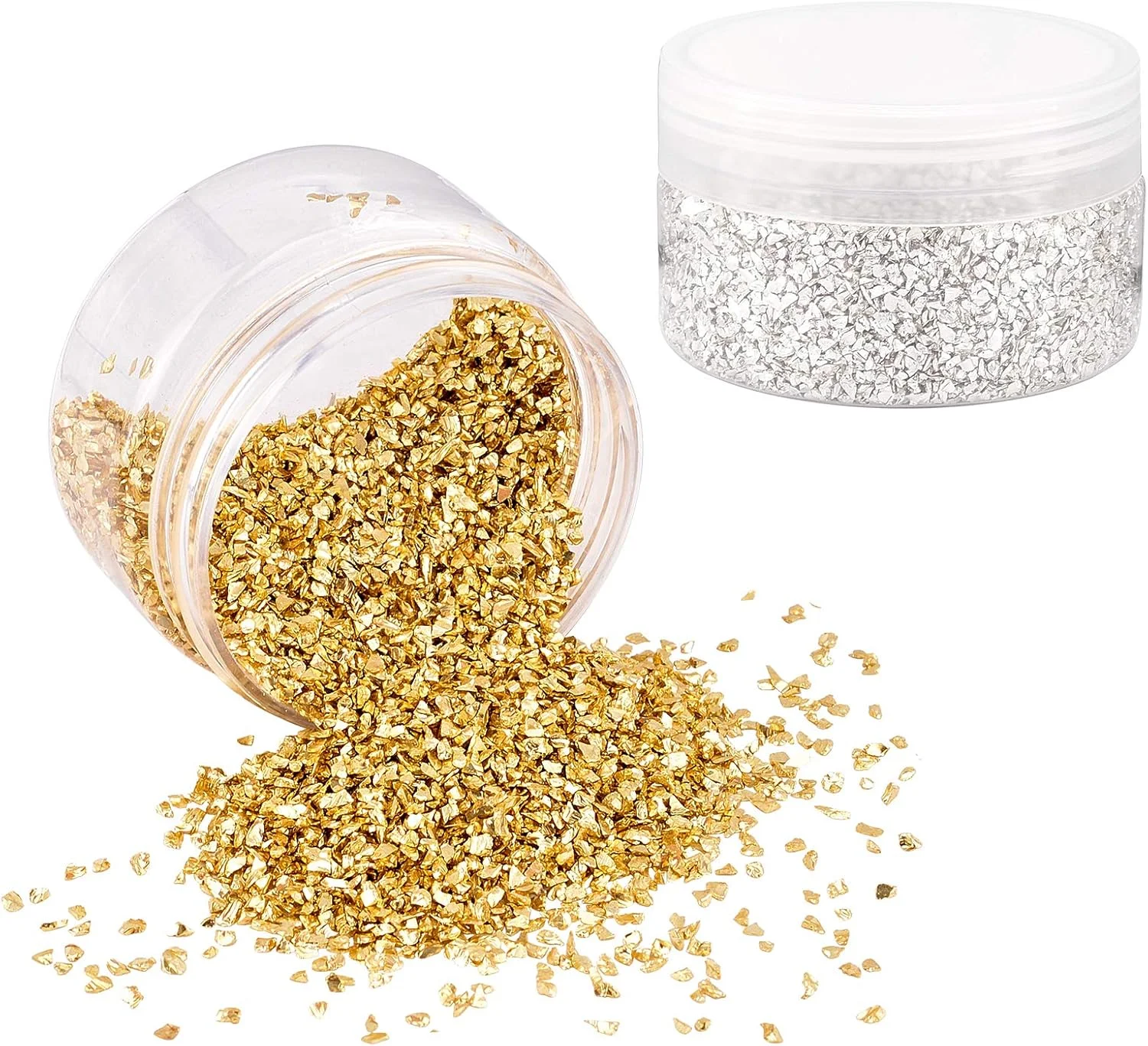 280 گرم شیشه خرد شده، تکه های نامنظم، پودر فلزی، اکلیل درشت، شیشه ناخن خرد شده برای کاردستی ناخن، رزین اپوکسی - نقره ای و طلایی