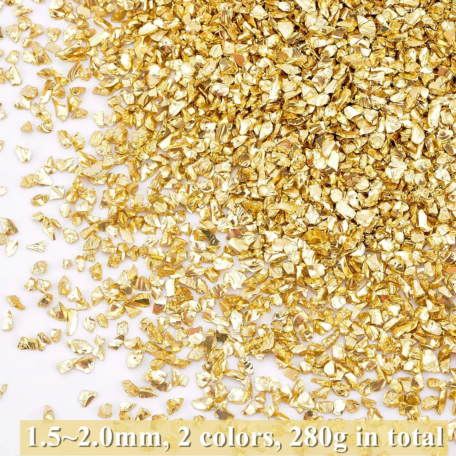 280 گرم شیشه خرد شده، تکه های نامنظم، پودر فلزی، اکلیل درشت، شیشه ناخن خرد شده برای کاردستی ناخن، رزین اپوکسی - نقره ای و طلایی