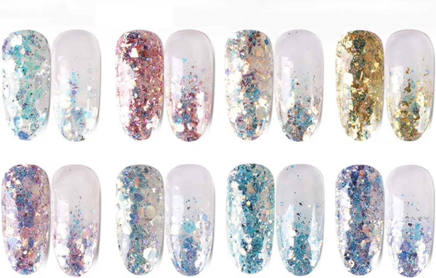 S.A.V.I ست ۸ عددی پولک های اکلیلی در ۸ رنگ مختلف، تزئین ناخن شش ضلعی، لوازم جانبی طراحی ناخن برای مانیکور